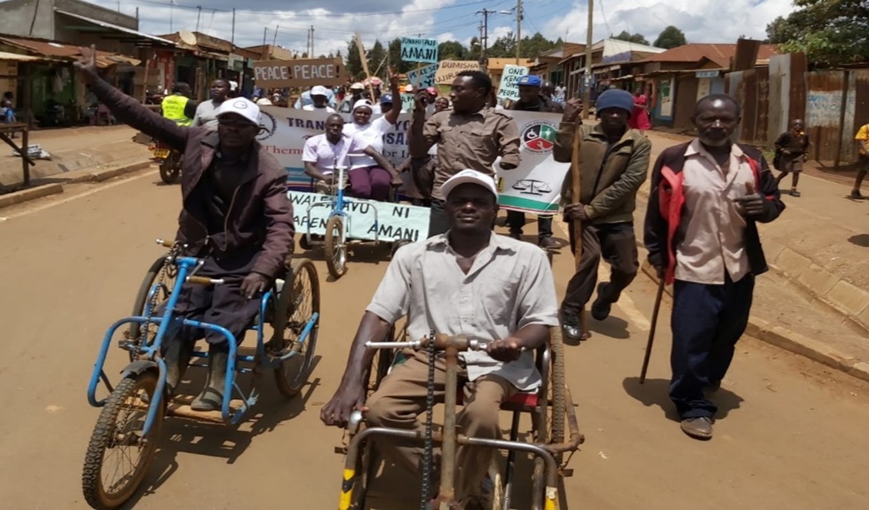 Peaceful procession by PWDs in one of the Kenyan towns- seeking to be heard through nonviolent campaigns.